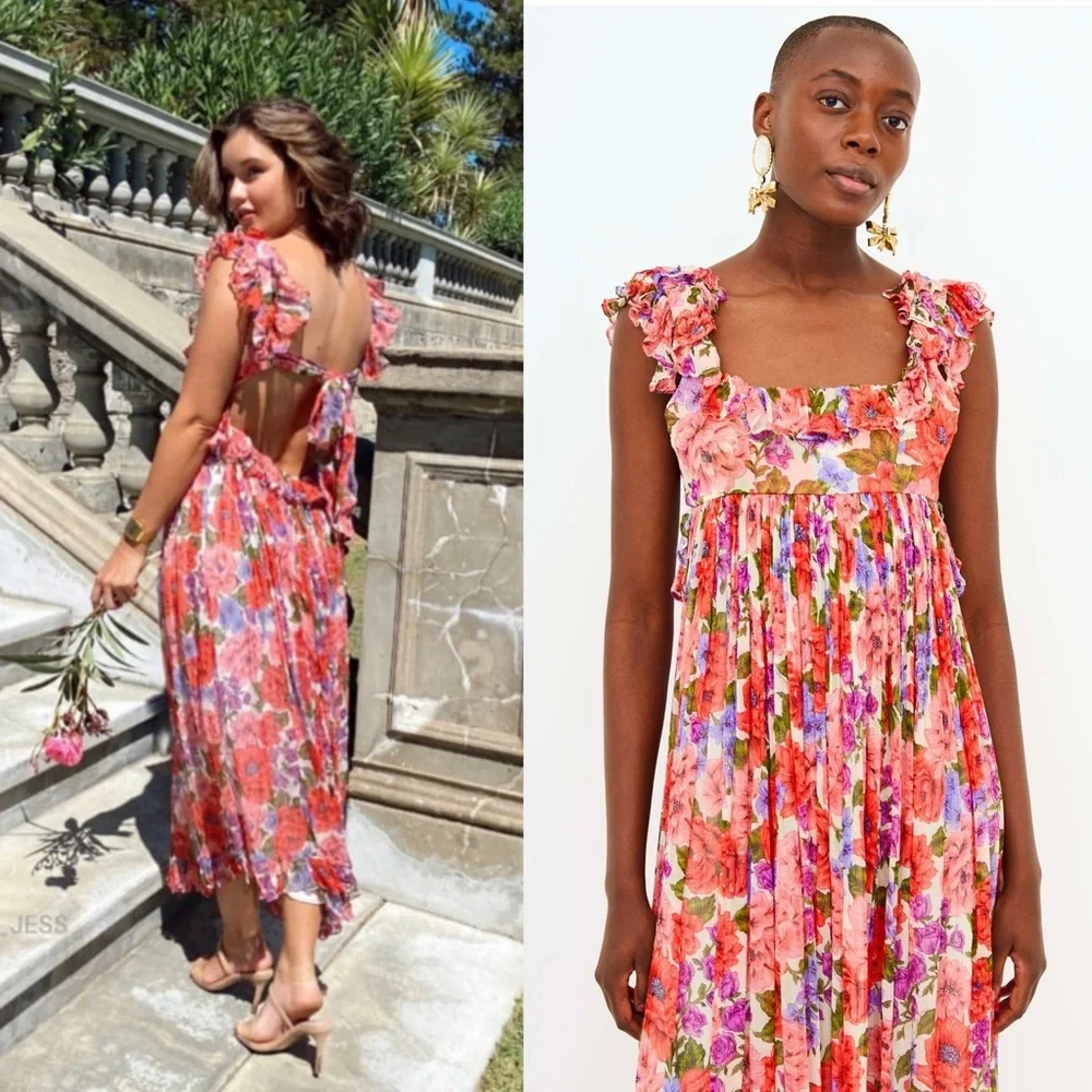 ZIMMERMANN Silk Floral Print Sleeveless Empire Waist Tie Back Lovestruck Dress M - Picture 7 of 16